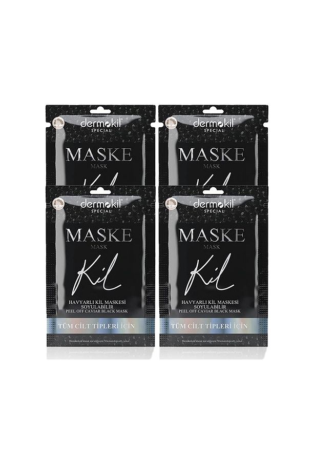 DERMOKİL Soyulabilir Havyarlı Siyah Kil Yüz Maskesi 15 ml (Tüm Cilt Tipleri İçin) 4 Adet - 1