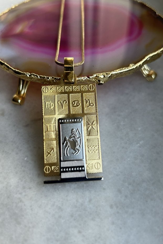 316L REAL STEEL GOLD YELLOW ZODIAC HOROSCOPE NECKLACE WOMEN MEN'S TABLET MEDALION NECKLACE UNTARKEN
