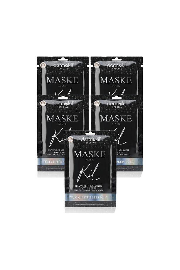 DERMOKİL Soyulabilir Havyarlı Siyah Kil Yüz Maskesi 15 ml (Tüm Cilt Tipleri İçin) 5 Adet - 1