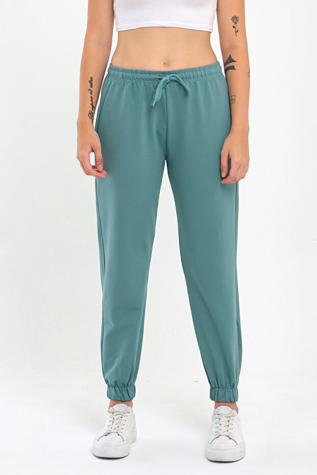 Kadın Mint Paçası Lastikli Basic Jogger Örme Eşofman Altı - 2