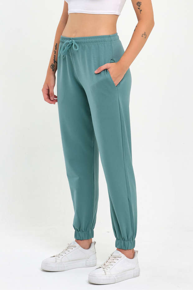 Kadın Mint Paçası Lastikli Basic Jogger Örme Eşofman Altı - 3