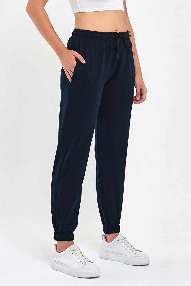 Kadın Lacivert Paçası Lastikli Basic Jogger Örme Eşofman Altı - 4