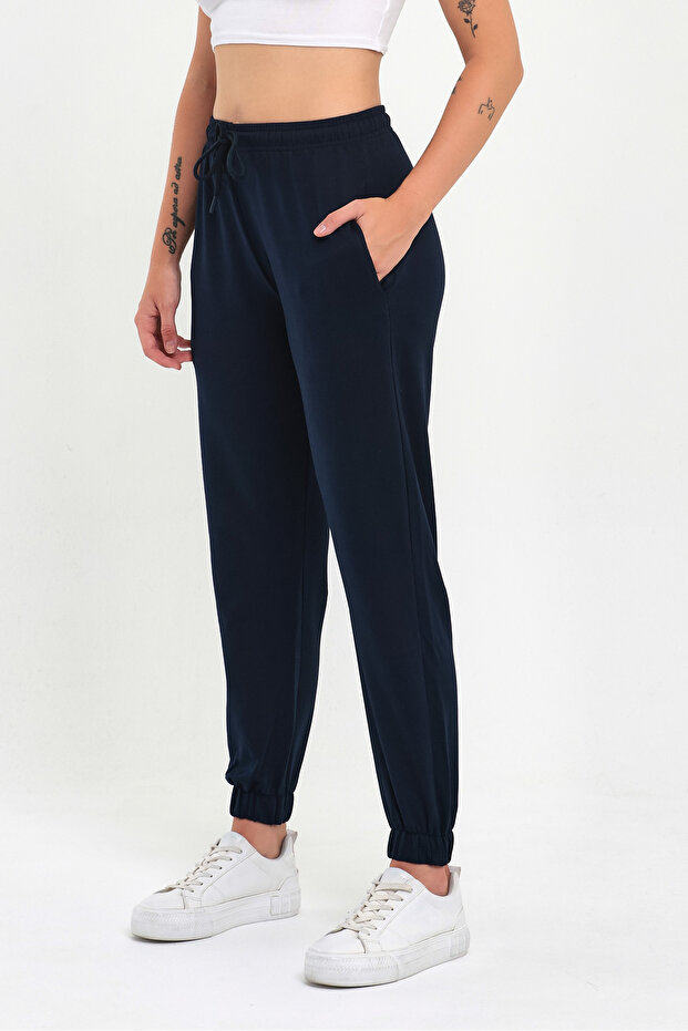 Kadın Lacivert Paçası Lastikli Basic Jogger Örme Eşofman Altı - 3