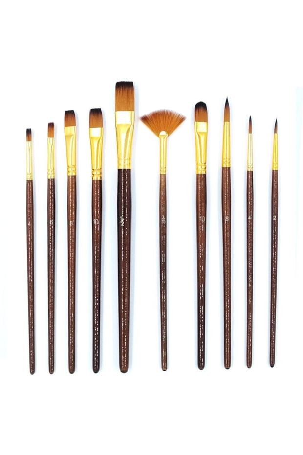 Mei Te Mixed Brush Set 10 pcs N:hkd76 Brown Handle - 1