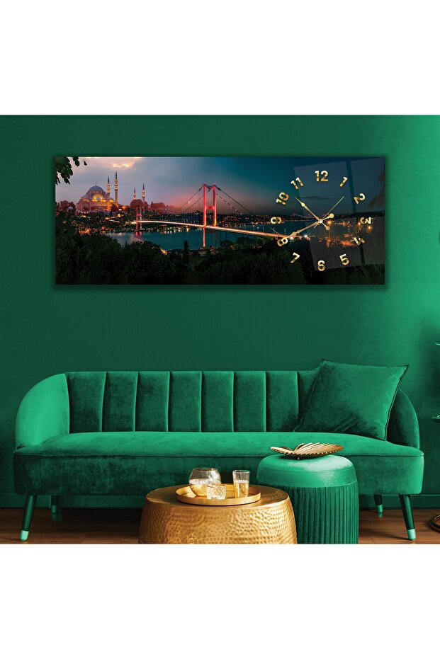 Saatli I?stanbul Gece Cam Tablo - 3