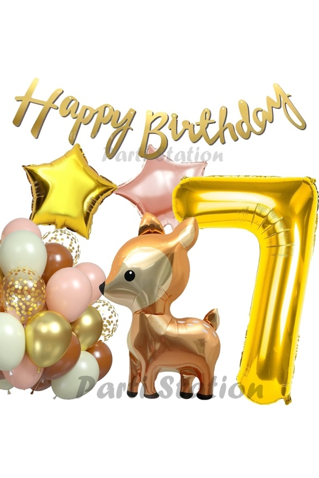Woodland Geyik 7 Year Old Foil Balloon Set Ceylan Geyik Birthday Party Balloon Set Geyik Concept Balloon Set