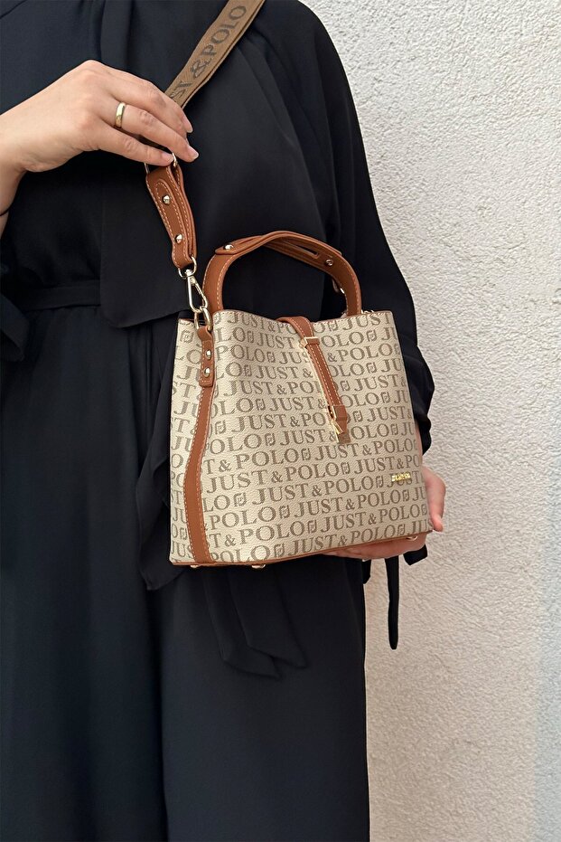 Mink Tan Print Patterned Waterproof 3 Compartment Women's Shoulder Bag 22x20cm PBU4002