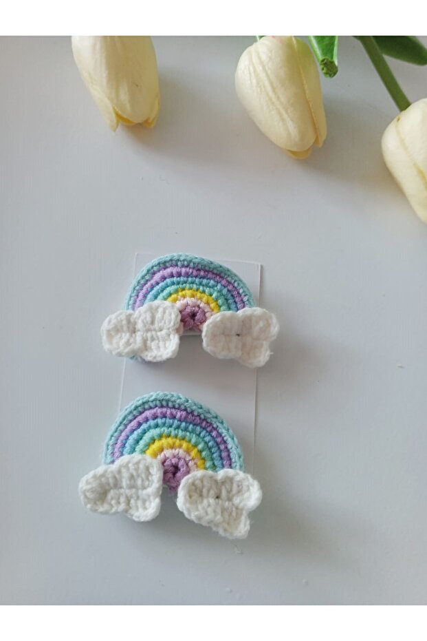 Rainbow Knit Handmade Elegance 2-Piece Snap Buckle Children's Hair Accessory