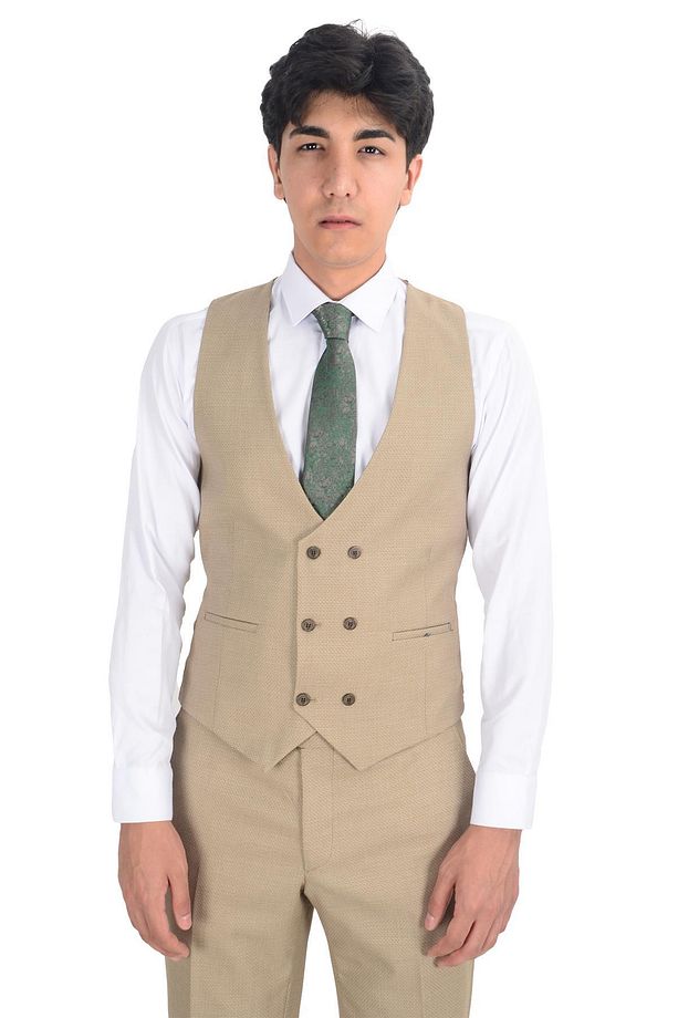 Slim Fit Yelekli Erkek Takım Elbise - 1