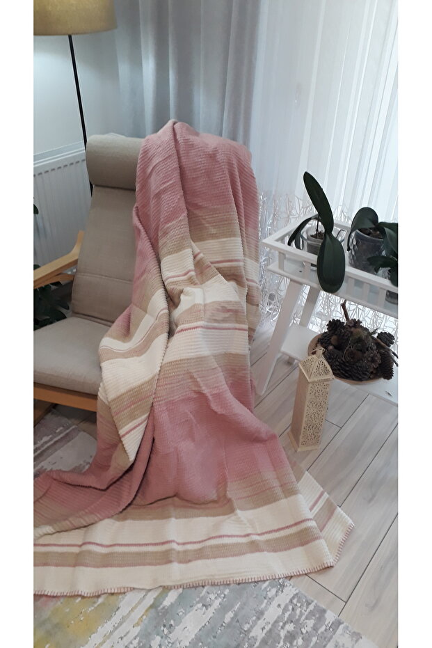 4 Seasons Cotton Blanket Double 180*220cm Balcony TV Blanket Pink Striped