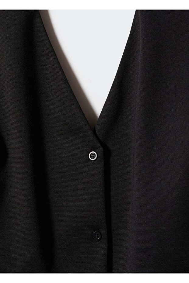 Düğmeli Halter Yaka Yelek - 7