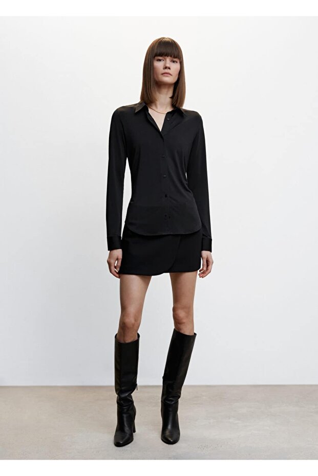 Dökümlü Düğmeli Gömlek - 2