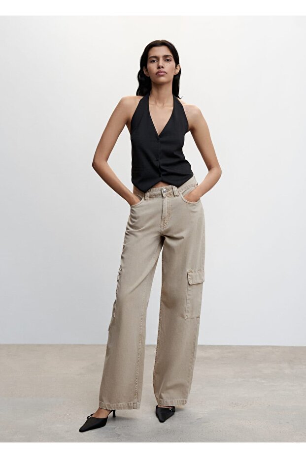 Düğmeli Halter Yaka Yelek - 2