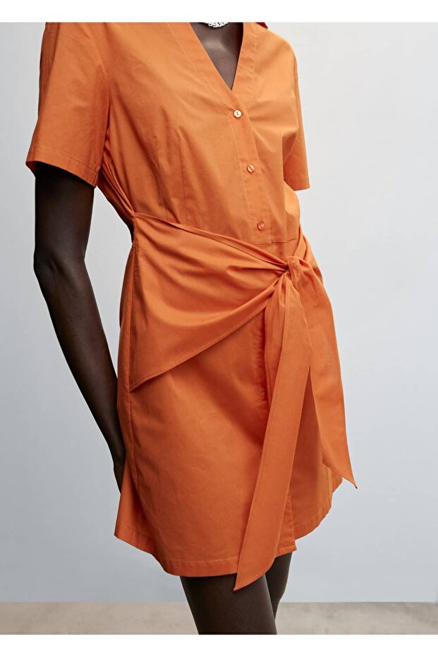 Kuşaklı Gömlek Elbise - 7