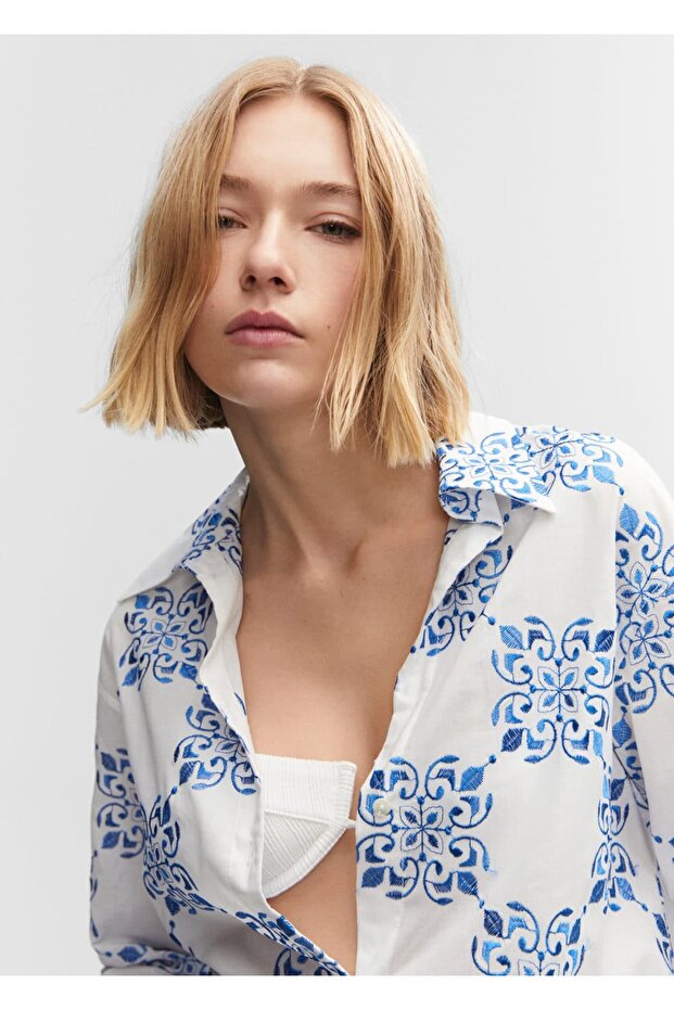 Işlemeli Geniş Kesim Gömlek - 5