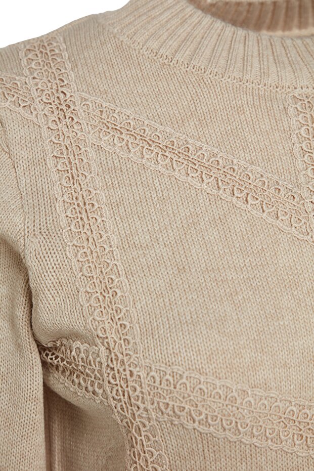 Béžové pletené podrobné žebrované šaty pro větší velikost a těhotenské pletené šaty Tbbaw24Ah00018 - 10