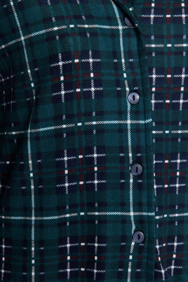 Yeşil Ekoseli Yumuşak Hissiyatlı Fırçalı Kumaş Uyku Bantlı Örme Pijama Takımı THMAW24PT00100 - 6