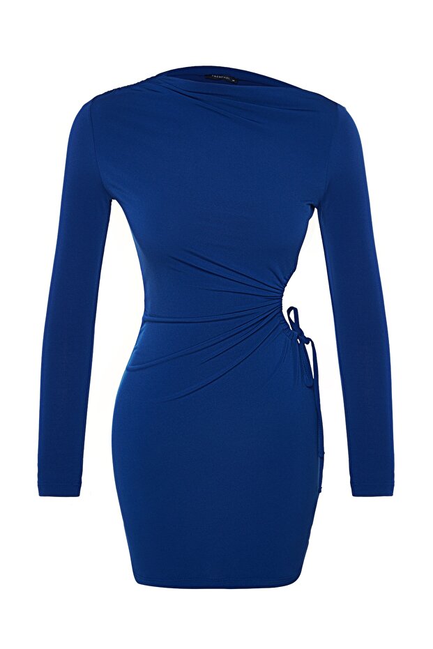 Saks Vücuda Oturan Pencere/Cut Out Detaylı Kısa Şık Abiye Gece Mezuniyet Elbisesi TPRAW24EL00063 - 7