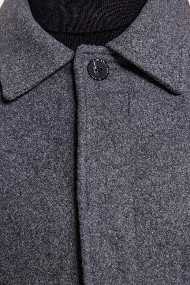 Uniszex antracit gyapjú kevert bélyegzős téli kabát - normál szabású TMNAW24KB00004 - 5