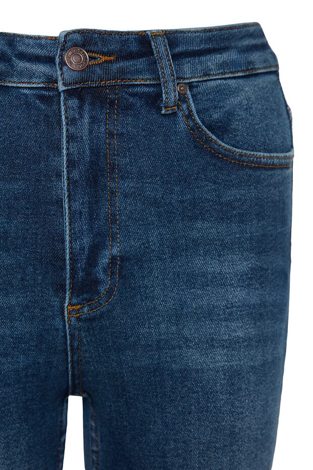 Lacivert Vücudu Saran Yüksek Bel Ekstra Esnek Skinny Jeans TWOAW24JE00068 - 6
