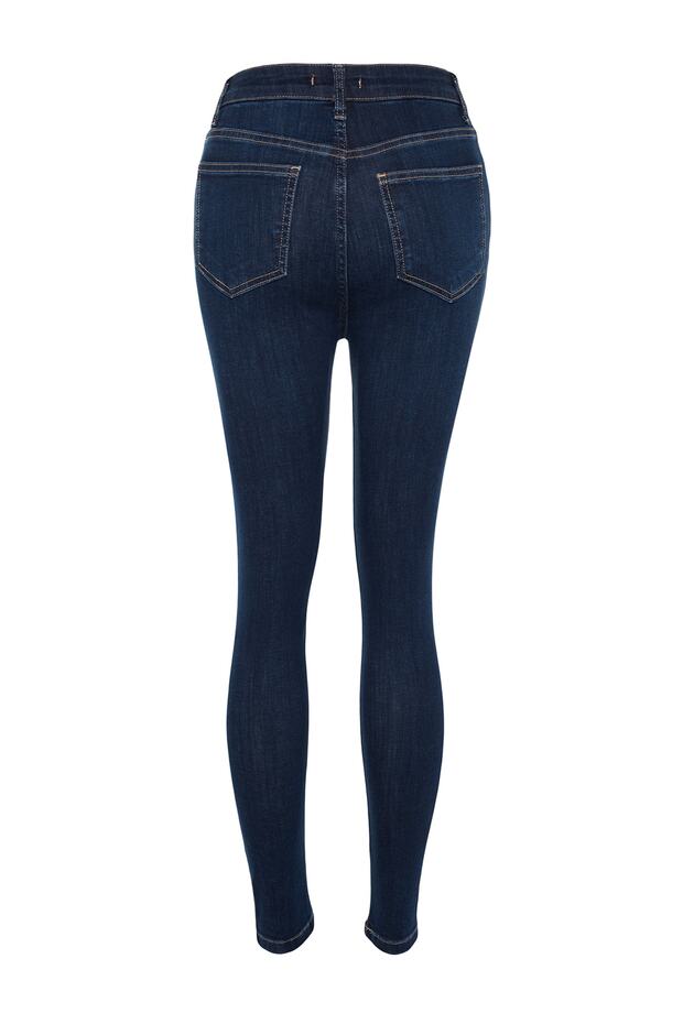 Koyu Mavi Şekillendiren Etki Yüksek Bel Ekstra Esnek Skinny Jeans TWOAW24JE00070 - 7