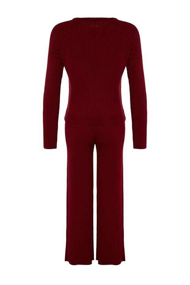 Bordo Basic Parmak Detaylı Triko Alt-Üst Takım TWOAW24AU00032 - 7