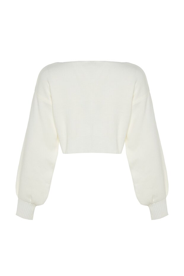 Ecru Super Crop Bow Detailed Knitwear Cardigan - Twoaw24Hi00315 - 9