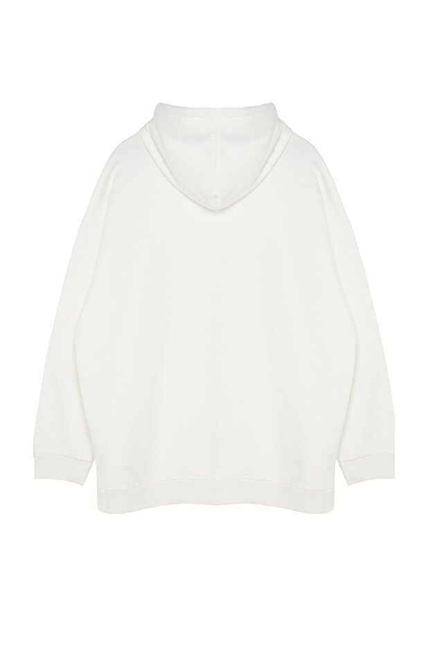 Bluza z kapturem z polaru w dużym rozmiarze - Ecru TMNAW24AO00000 - 7