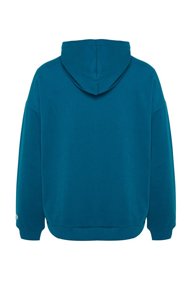 Petrol Color Embroidered Oversize Hooded Sweatshirt - Tmnaw24Sw00031 - 8