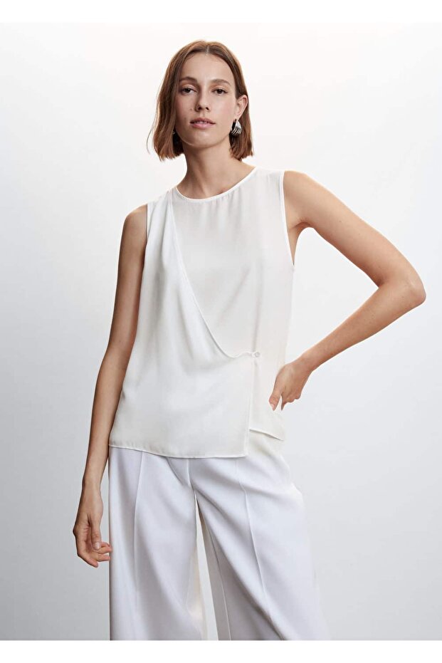 Düğmeli Kruvaze Bluz - 1