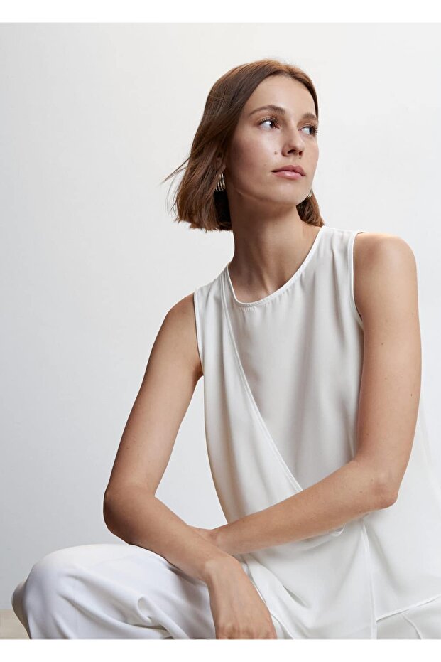 Düğmeli Kruvaze Bluz - 5