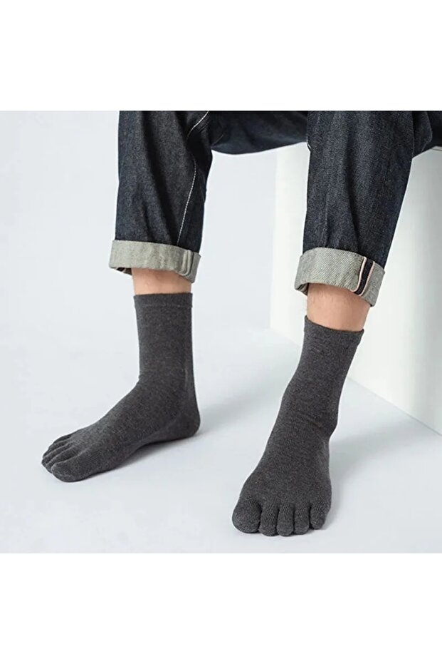 Men's 4-Piece Toe Socks Black Gray Smoked