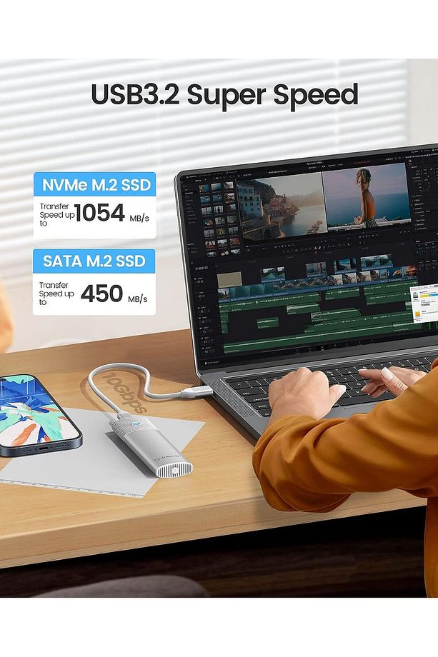 USB3.2 Gen2 10Gbps 4TB M.2 NVME NGFF SSD Harddisk Kutusu, SATA PCIe M-Key B+M Key, Beyaz uyumlu - 5
