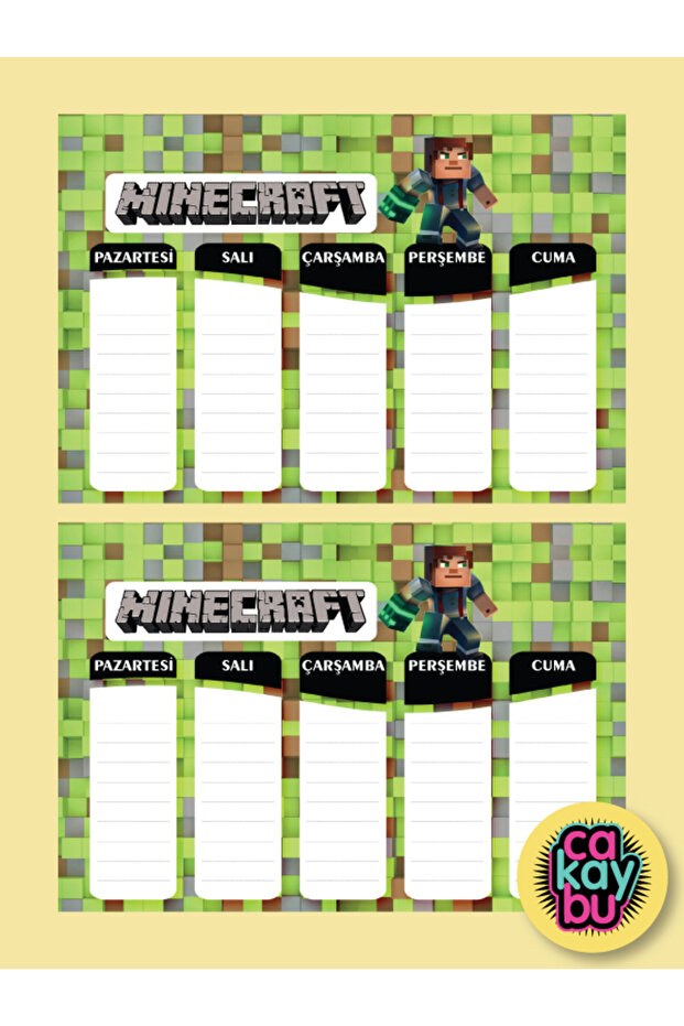 ملصق جدول الدروس الأسبوعي للمدرسة من Mincecraft (مجلد، خزانة،)