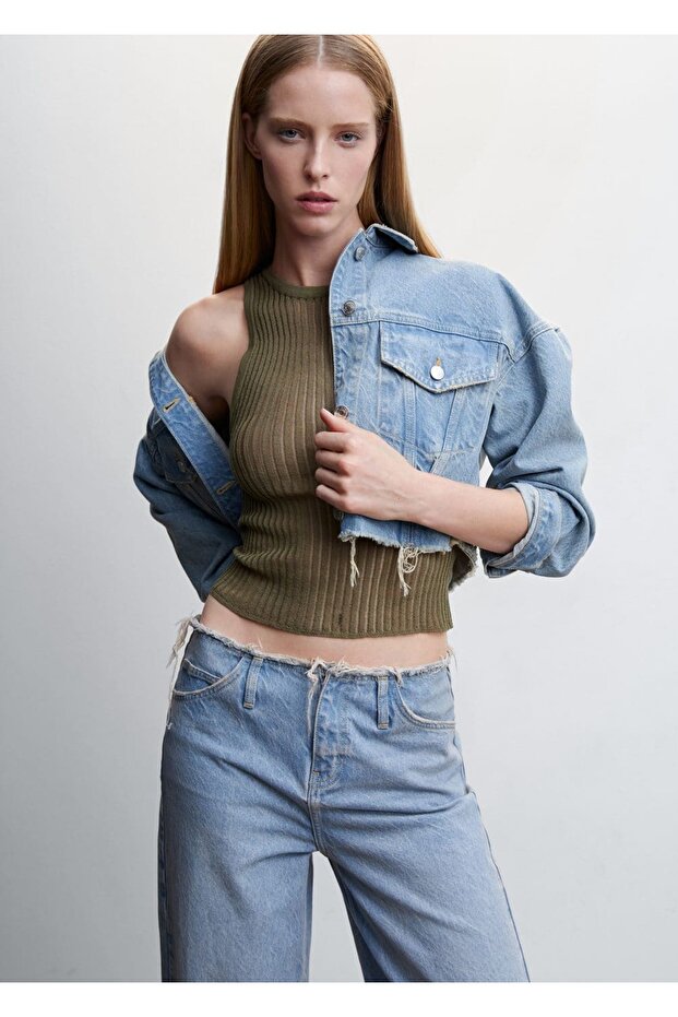 Delikli Triko Ribana Bluz - 1