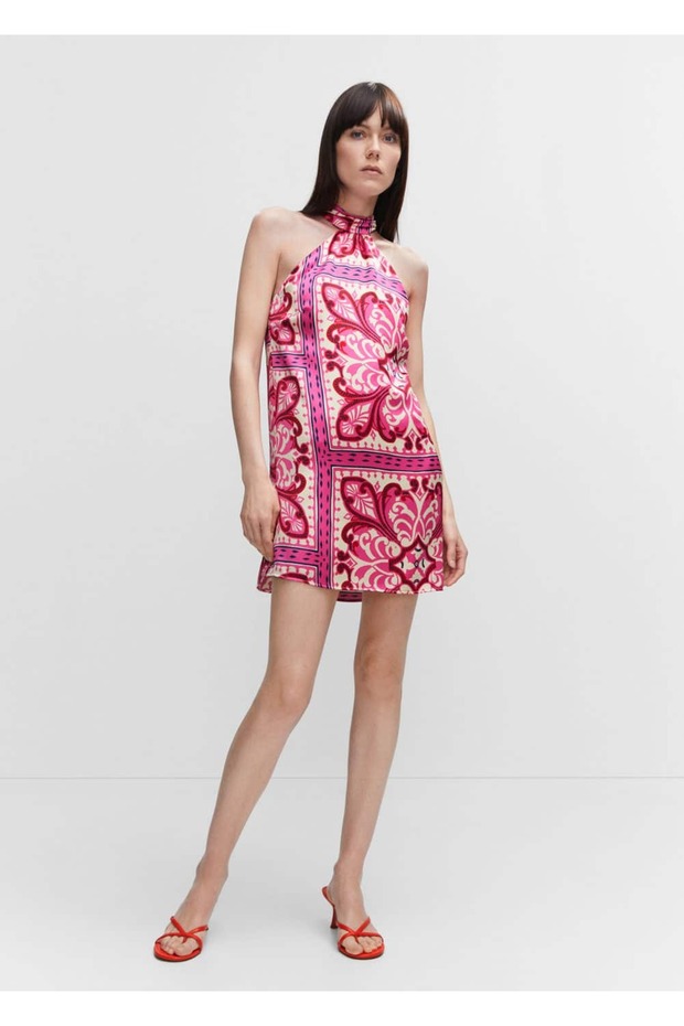 Patterned Halter Neck Long Dress - 2