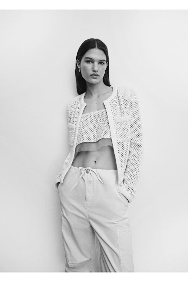 Delikli Kadın Triko Ceket - 6