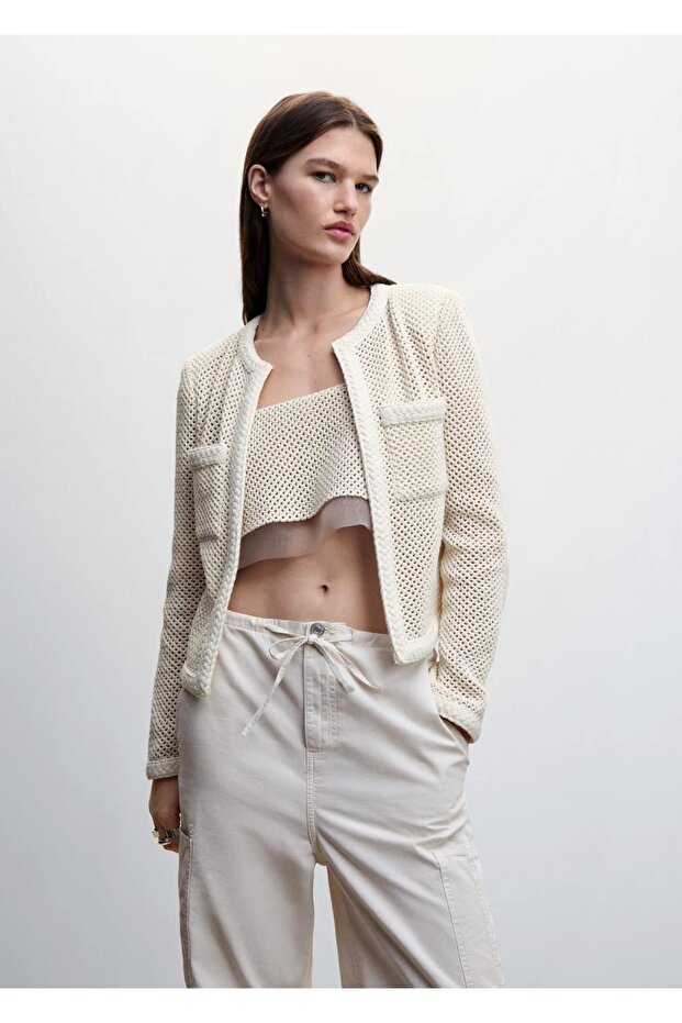 Delikli Kadın Triko Ceket - 1