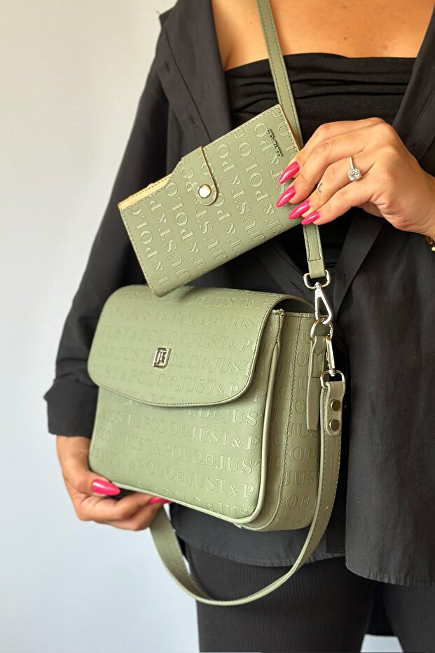 2 Straps 5 Compartments Special Series Women's Crossbody Shoulder Bag 4063 Green Combination