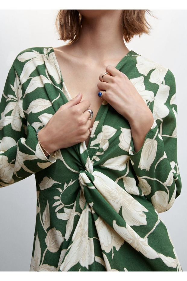 Çiçekli Saten Elbise - 7