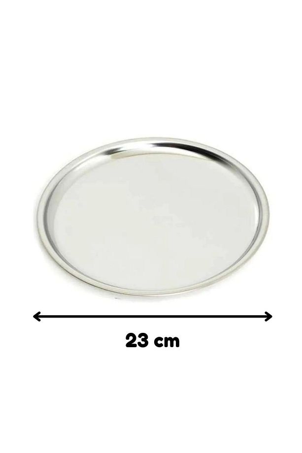 Paslanmaz Çelik 6 Adet 23 Cm Yuvarlak Servis, Pasta, Kurabiye, İkram Tabağı, Servis Tabağı 6 Adet - 3