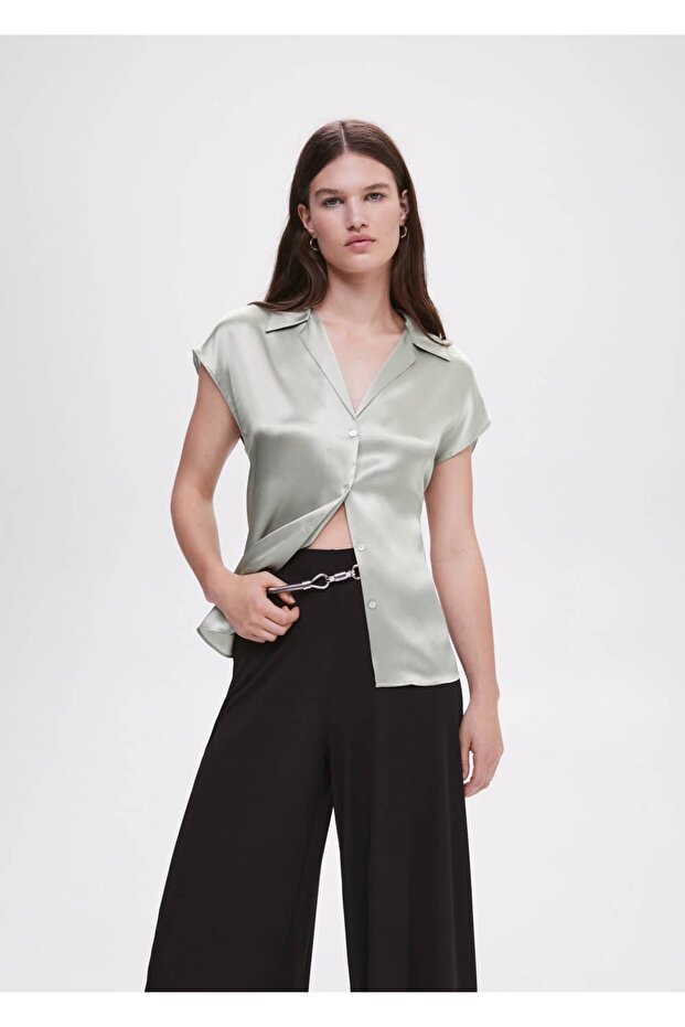 Saten İpek Gömlek - 1