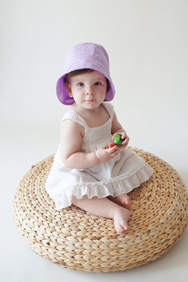 Poplin Bucket Hat Embroidered Purple