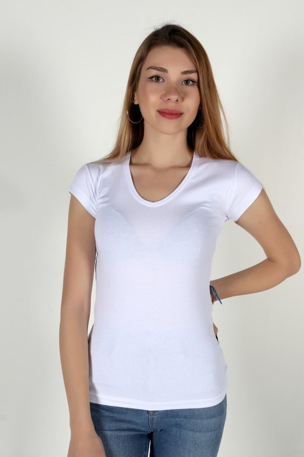 Women's Short Sleeve V-Neck White Body