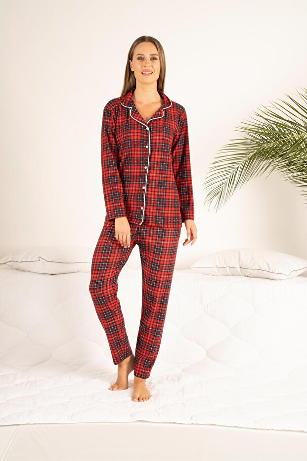 Plaid Patterned Buttoned Pijama Set - 2