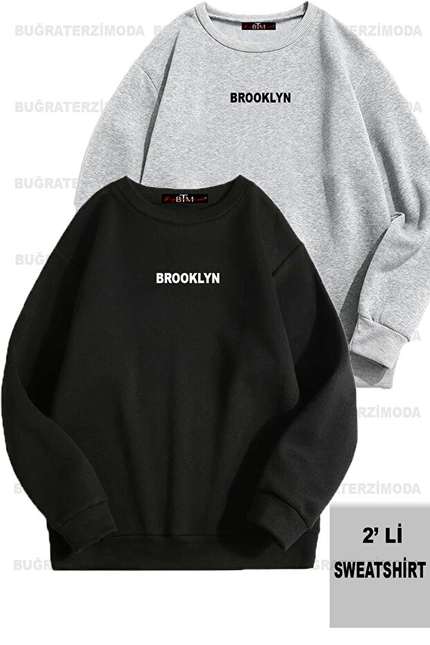 Brooklyn Printed Unisex Oversize Black-Grey Double Sweathirt