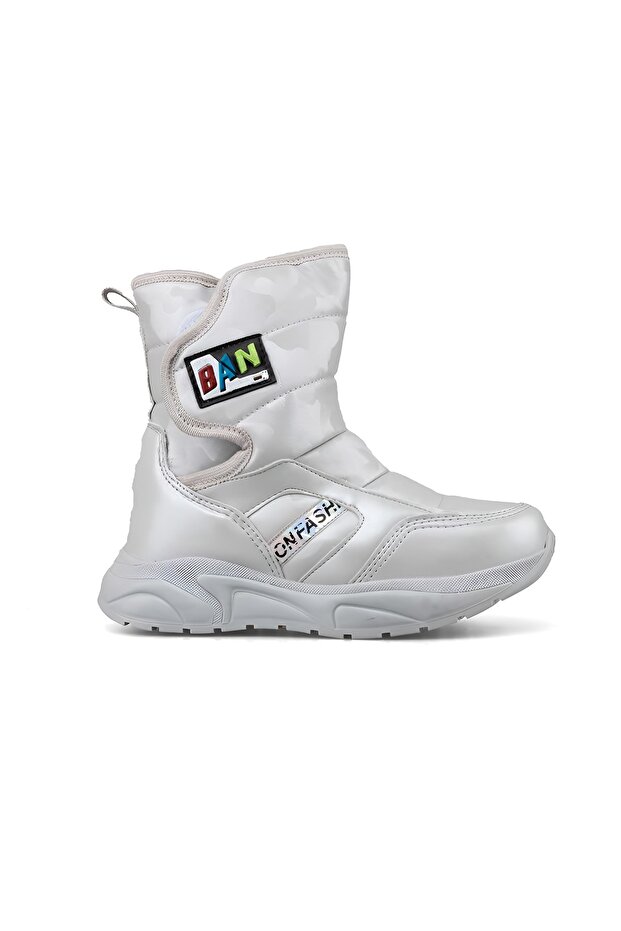 Termal Kürklü Çocuk Kışlık Kar Bot Ayakkabı Gümüş - 1