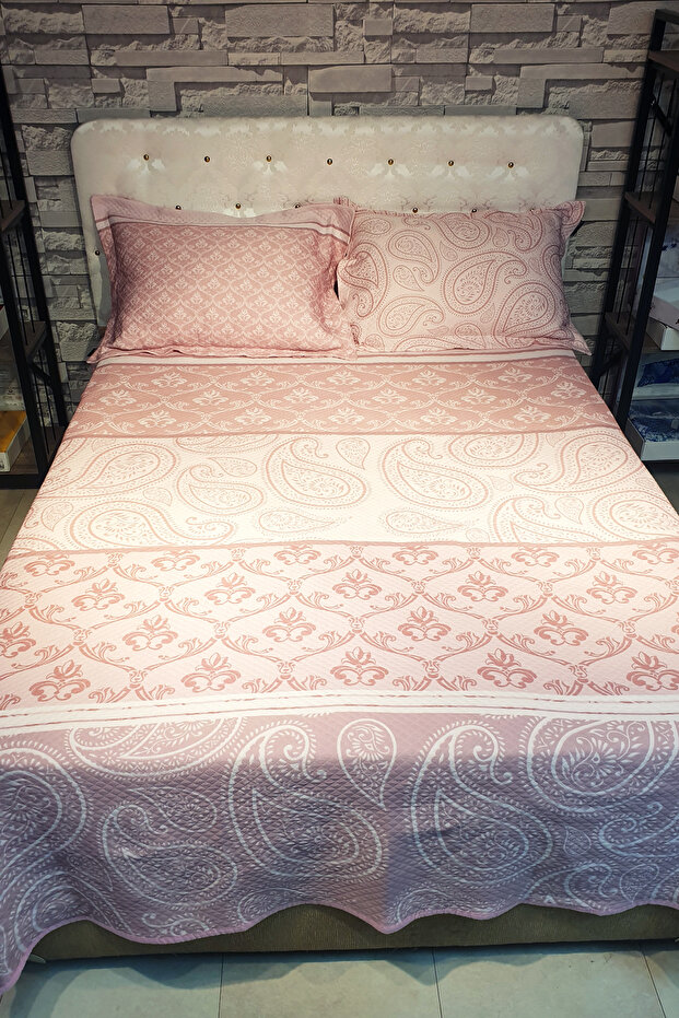 Pique Set Cotton Double Jacquard Woven Bedspread Pink Sumurg