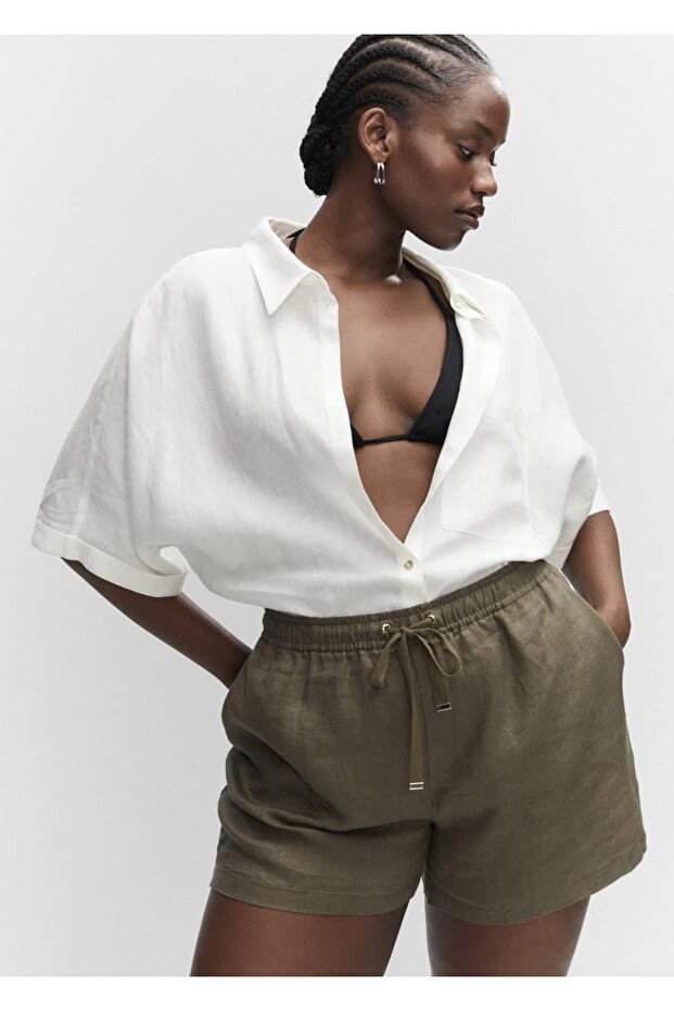 Büzgülü Keten Şort - 8