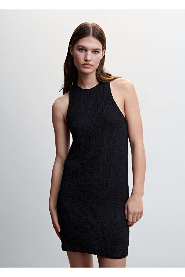 Dokulu Mini Elbise - 1